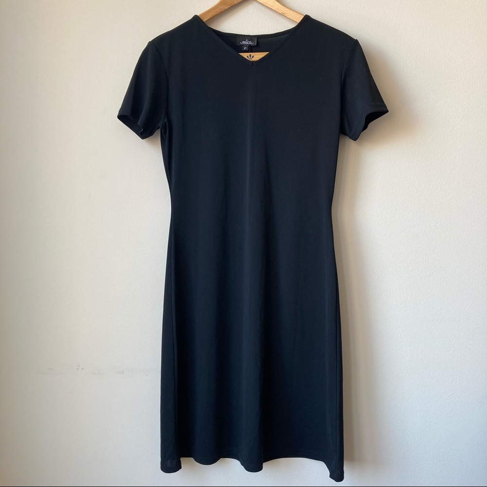 NWT Mica Black V-neck Short Sleeves Stretch Sheath Dress Women's S Small NEW
